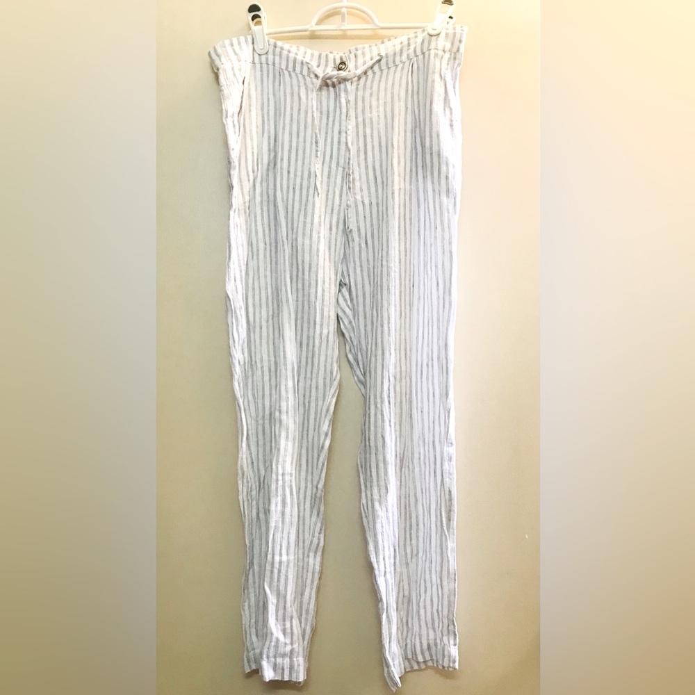 Philosophy White Linen Striped Chino Pants